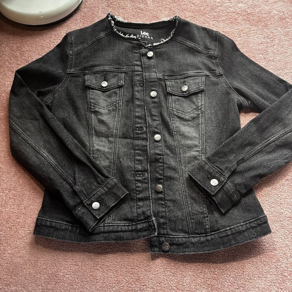 Lee Riders Grey Denim Jacket Round Neck Button Up – Size Large